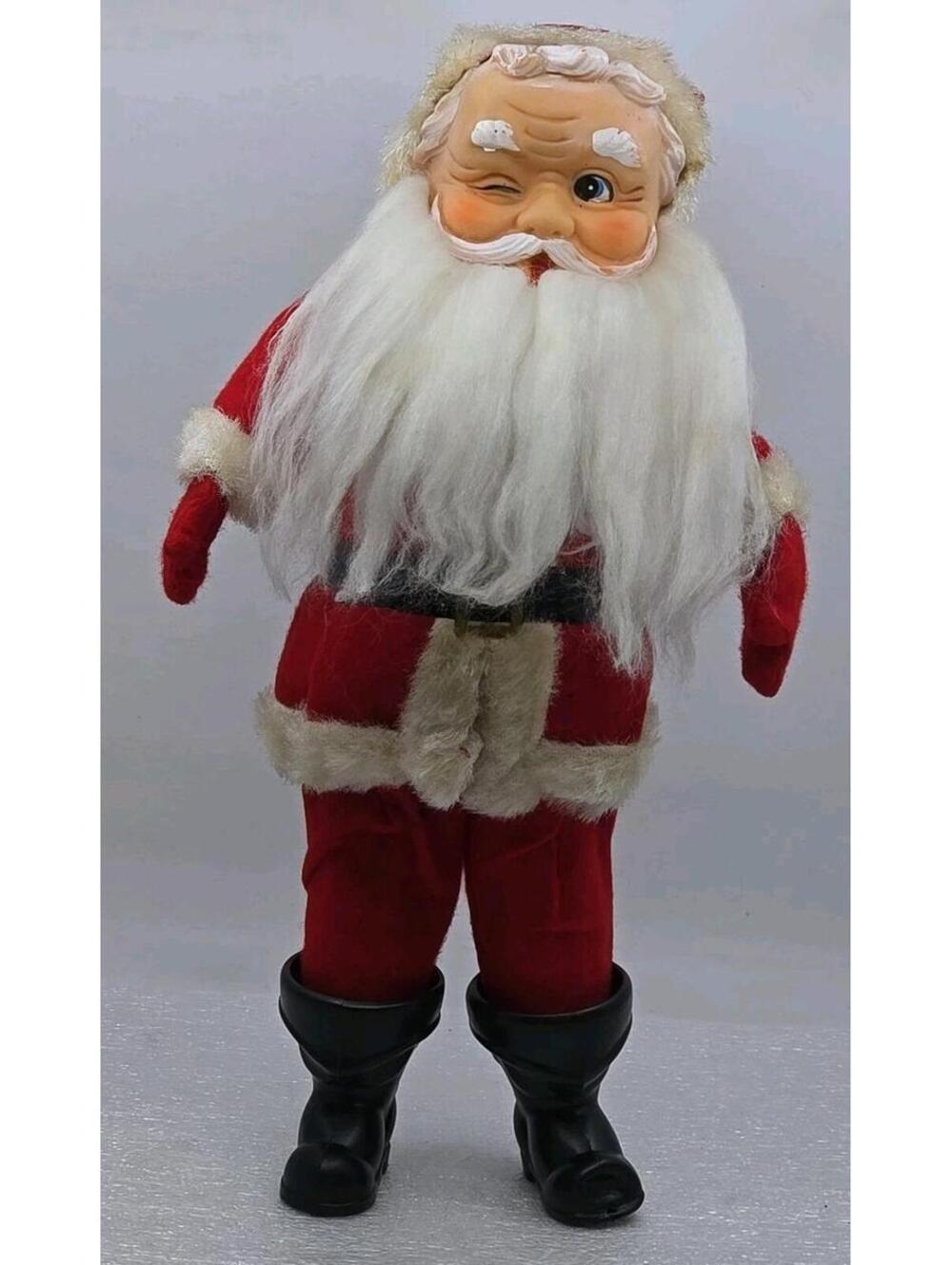 Vintage MCM Winking Santa Claus 12.5" Doll Figure Rubber Face- Marked Japan
